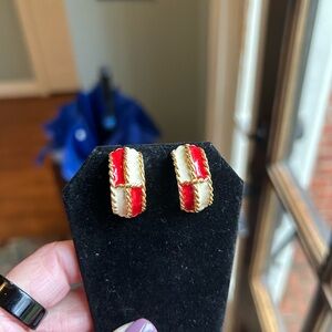 Vintage Red and White Enamel Earrings
